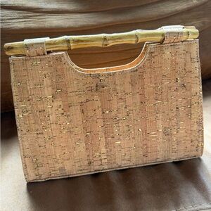 Cork Handbag Bamboo Handle Structured Purse Natural Neutral